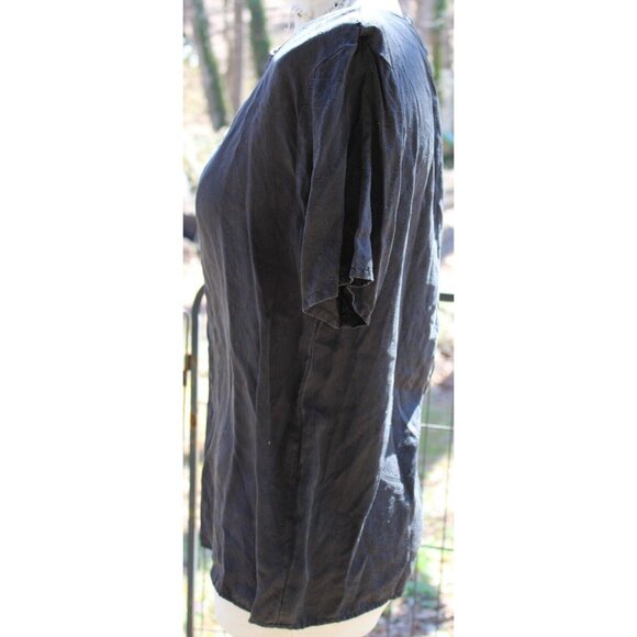 VTG 90s Silk Land Shirt Women Medium Black Paisley Woven Shoulder Pads Hip Lengt - Picture 6 of 7